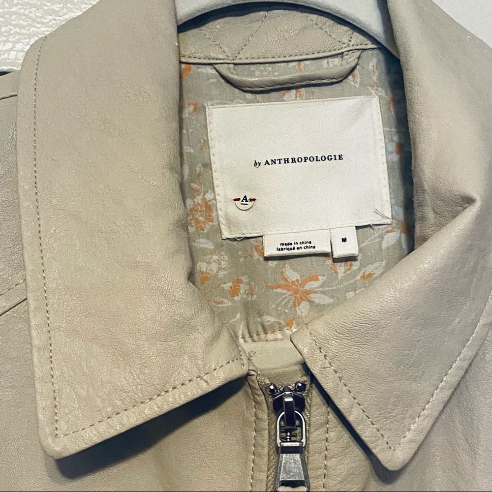 Anthropologie Jacket Coat Sweater Medium Cream Zippers Floral Ribbed - Picture 7 of 7
